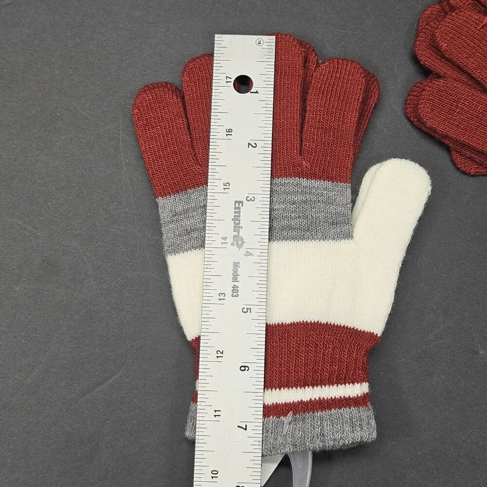 Youth Gloves Bundle Of 3 One Size Boys Red, Ivory, Grey, Striped, Blue Navy NWOT